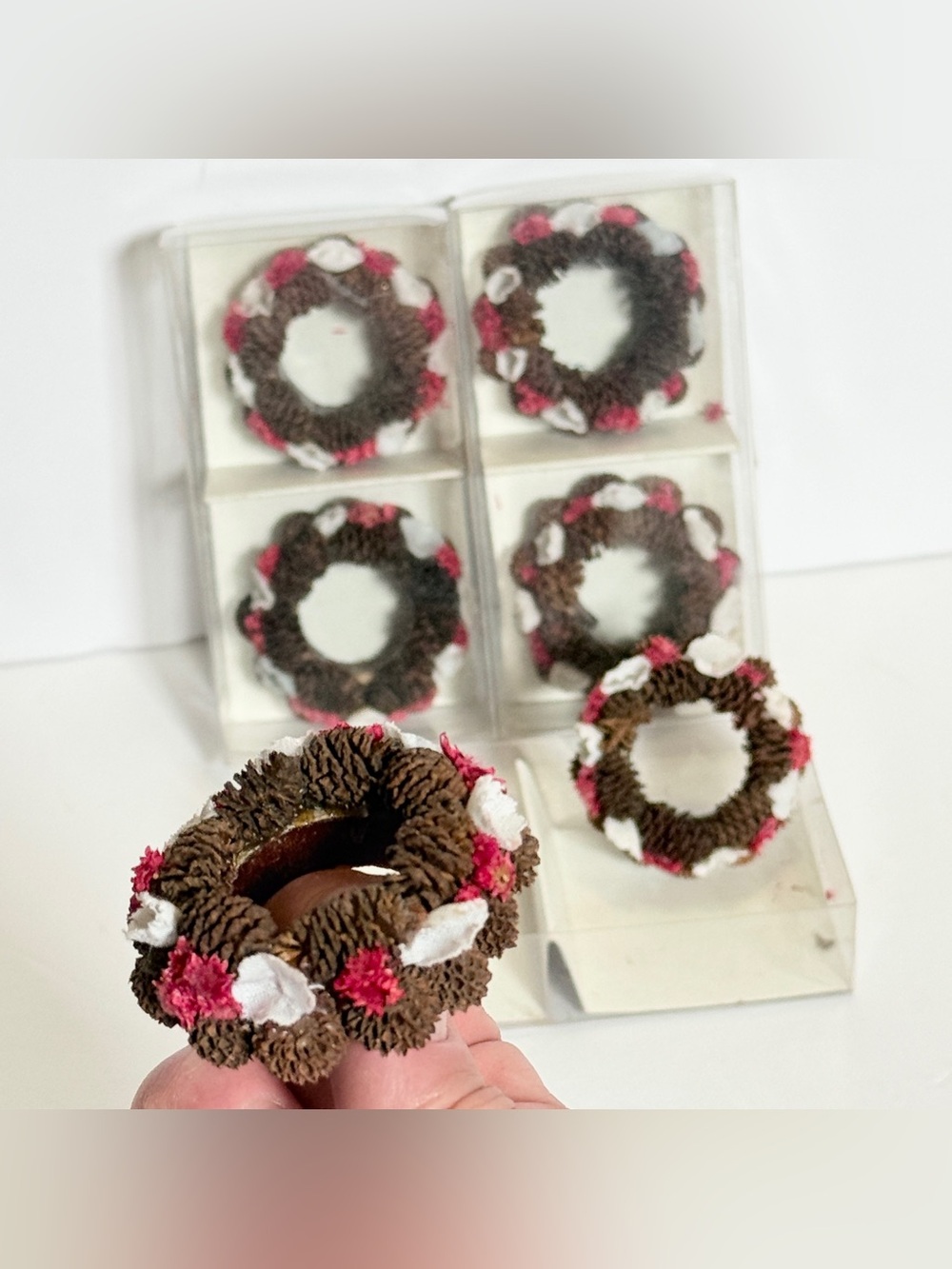 Vintage Pier 1 Mini Pinecone Candle Rings — Set of 6 in Original Packaging